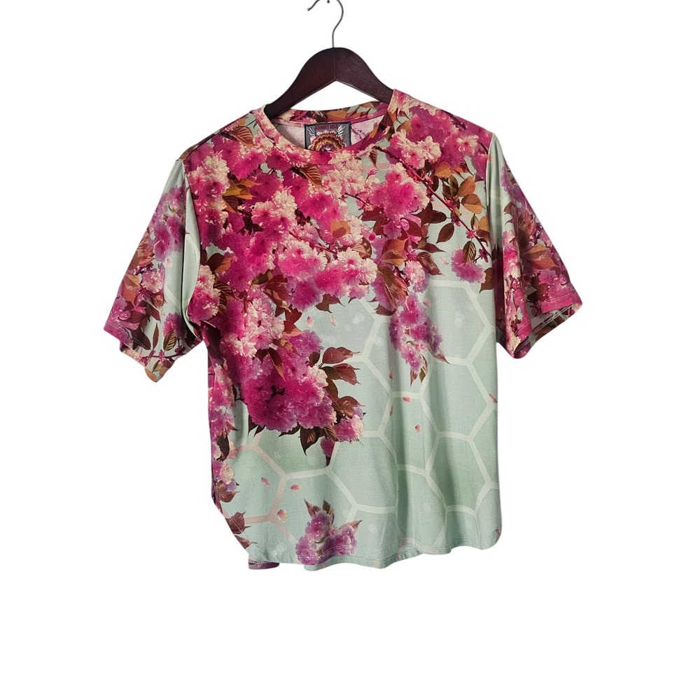 Johnny Was Hunny Oversized Cropped Tee Size XS Bamboo Honeycomb Floral